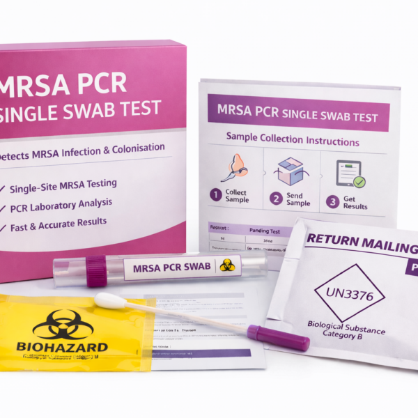 Discreet packaging for MRSA PCR single swab home test kit