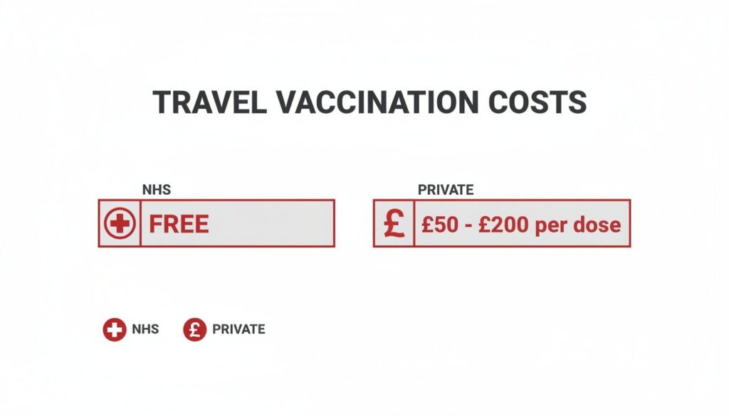 A comparison of travel vaccination costs: NHS is free, private costs £50-£200 per dose.